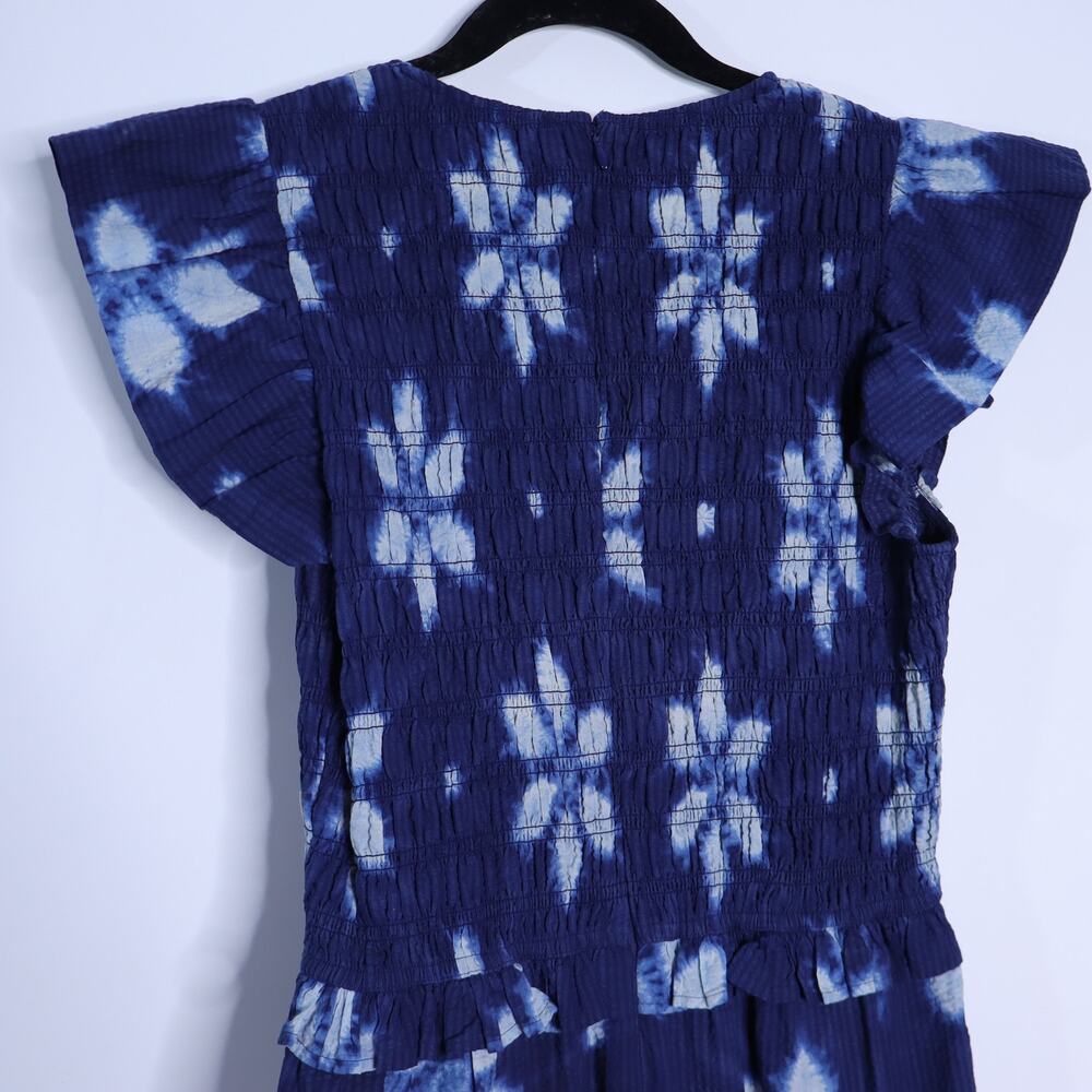 SEA Isla Midi Dress Navy Print Smocked Cotton Peasant Flutter Sleeve Women's 4 - Picture 9 of 12